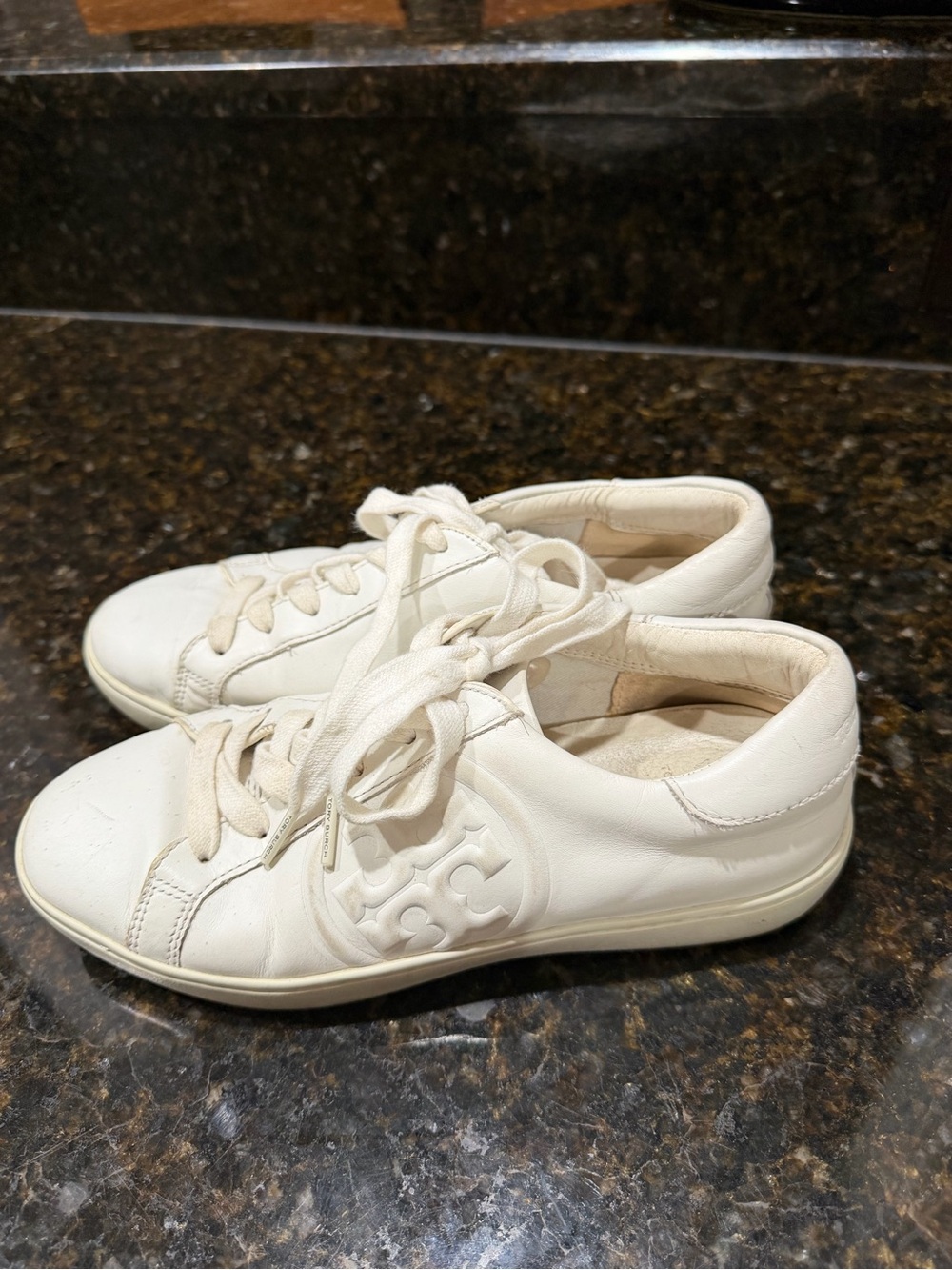 Tory Burch White Leather Low-Top Sneakers